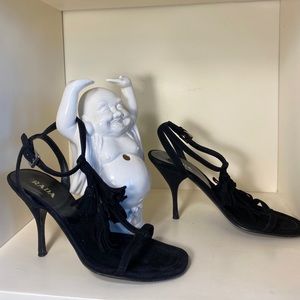 Prada black suede T-strap heels